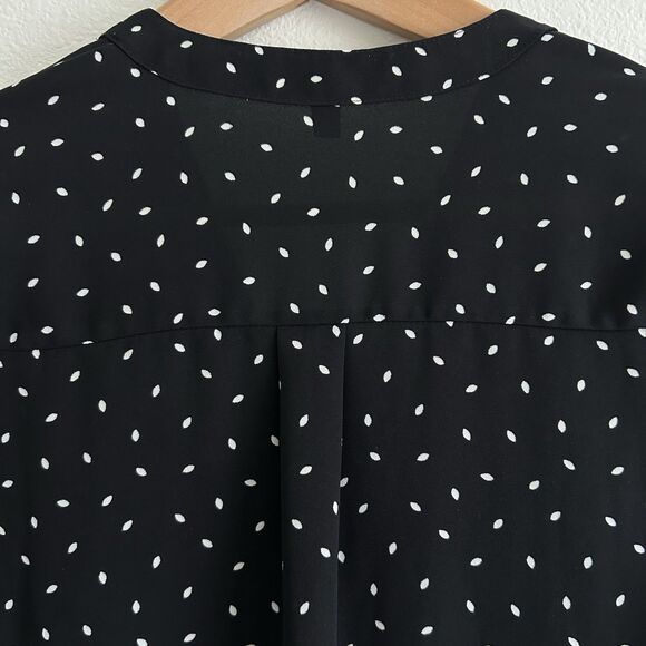 Express Black Semi Sheer Blouse Polka Dot White Leaves Size XXS Career Classic - Picture 13 of 16